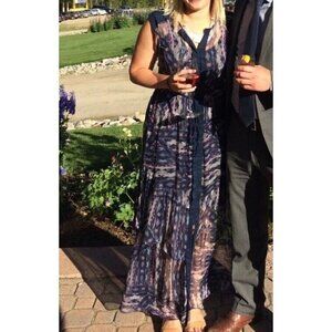 Of Two Minds Sz S Long Blue Chiffon Duca Maxi Dress from Calypso Drawstring